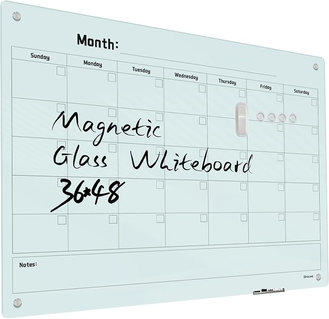 Magnetic Monthly Calendar Glass Whiteboard by Unknown