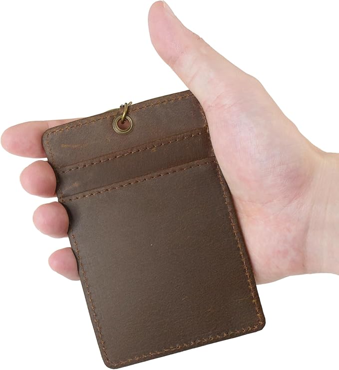 Badge Holder: Boshiho Cowhide Leather ID Card Badge Holder - Image 6