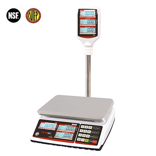 VisionTechShop TVP-30P Price Computing Scale with Pole Display, Lb/Oz/Kg, 30lb Capacity, 0.005lb Readability, NTEP Legal for Trade COC #19-038, NSF Certified