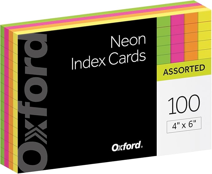 Oxford Neon Index Cards, 100 Per Pack by Oxford