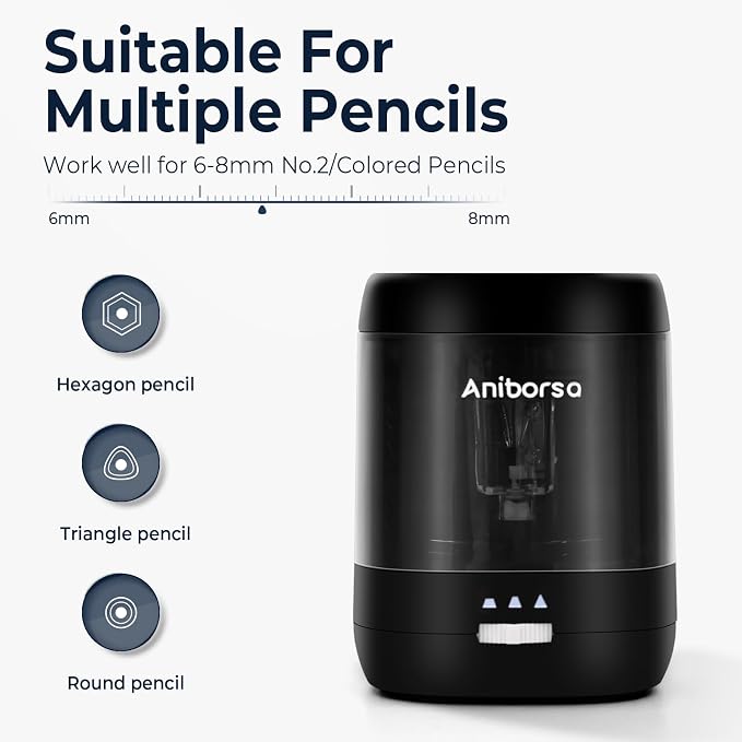 Electric Pencil Sharpener, USB & Battery Operated, Adjustable Nibs, Automatic - Image 3