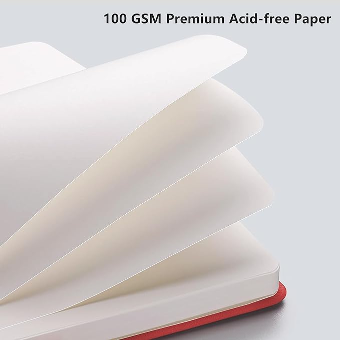 RETTACY Blank Journal Notebook, 192 Pages, A5 Medium Size (5.7'' x 8.3''), Leather Hardcover, 100 GSM Thick Paper, for Sketching, Drawing, Painting (Red)-DeskLoop Office