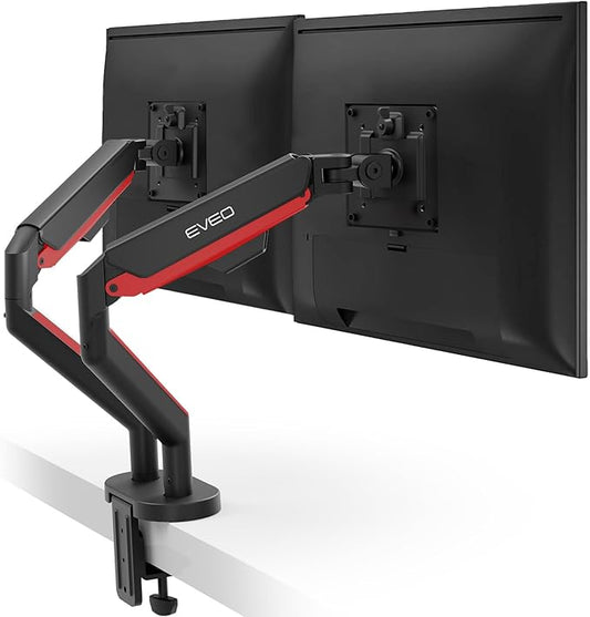 EVEO Premium Dual Monitor Mount 14"-35” Dual Monitor Arm VESA Bracket Adjustable Height Gas Spring Dual Monitor Stand, Screen Full Motion Dual Monitor Arm-Computer Monitor Stand for 2 Screens - Red-DeskLoop Office