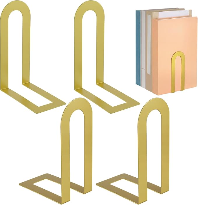 Chunful 4 Pcs Gold Modern Metal Book Ends by Chunful