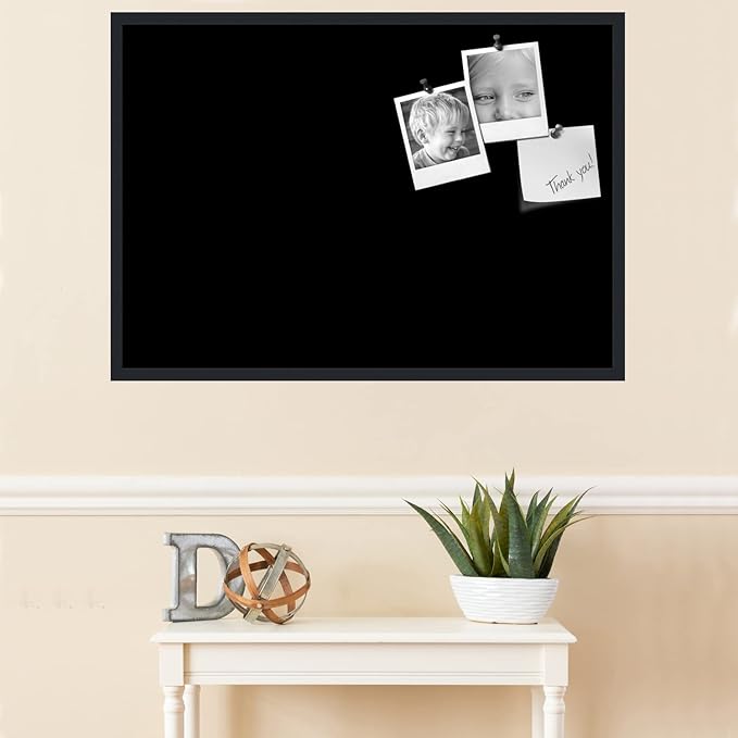 PinPix 40x28 Inch Cork Bulletin Board. This Decorative Framed Pin Board Comes with Solid Black Design and a Satin Black Frame. Ideal for Home Office Decor or Message Board (PinPix-622)-DeskLoop Office