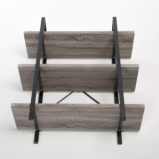 HSH 3-Shelf Bookcase, Rustic Gray 3 Tier Bookshelf, Vintage Industrial Wooden and Metal Display and Storage Bookshelves Tower for Home Office Livingroom Bedroom Light Grey Oak-DeskLoop Office