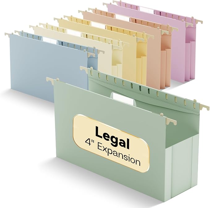 Legal Size Hanging File Folders, 6 Pack Heavy Duty 4" Expanding Pocket by NORDUN
