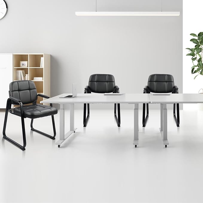 CLATINA Waiting Room Guest Chair with Bonded Leather Padded Arm Rest for Office Reception and Conference Desk Black with Sled Base 4 Pack-DeskLoop Office