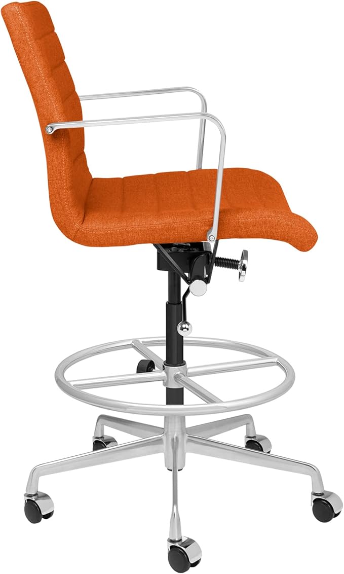 Laura Davidson Furniture SOHO II Ribbed Drafting Chair for Standing Desks, Standing Desk Chair - Ergonomically Designed, Draft Height, Arm Rest & Cushion, Made of Poly-Cotton Fabric, Orange Fabric-DeskLoop Office