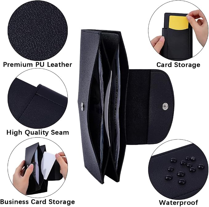 All in One Envelope Wallet Black PU Leather Long Bifold | 2 Tier, Reusable Cash - Image 6