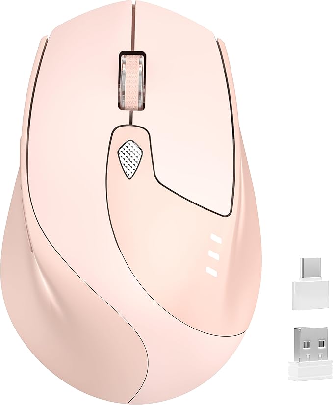 TENMOS M7 Bluetooth Mouse, Rechargeable Dual Mode BT5.1+ 2.4GHz USB Silent Wireless Bluetooth Mouse with Type C Adapter & Battery Indicator, Ergonomic Design for Laptop, iPad, MacBook - Light Pink-DeskLoop Office