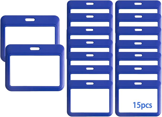 15 Pack Sliding ID Badge Holder Horizontal Hard Plastic Card Case Protector by DALMALIN