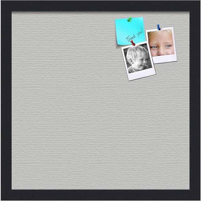PinPix 16x16 Inch Cork Bulletin Board. This Decorative Framed Pin Board Comes with Light Stone Design and a Satin Black Frame. Ideal for Home Office Decor or Message Board (PinPix-1809)-DeskLoop Office