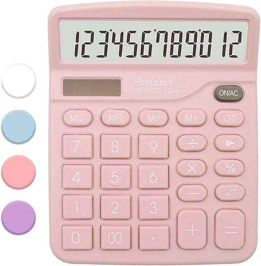 Basic Office Desktop Calculator - 12 Digit Large LCD Display, Sensitive Buttons for Pink Office Supplies and School Supplies-DeskLoop Office