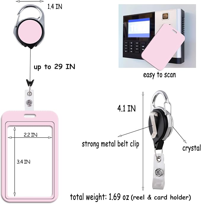 Cute Plain ID Badge Holder Plain Work Heavy Duty Keychain Retractable Badge - Image 4