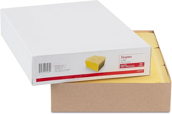 Staples File Folders, Legal Size, 1/3‑Cut Tabs, Durable Paper Stock, 200/Carton - Image 4