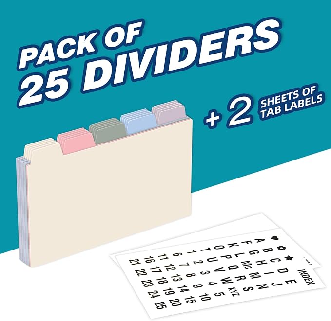Chell 3x5 Plastic Index Card Dividers, Morandi Colors, Heavyweight Poly Index - Image 2