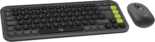 Logitech POP ICON Combo, Bluetooth Keyboard and Mouse Combo, Comfortable Typing, programmable Keys and Buttons, Quiet clicks, Easy-Switch up to 3 Devices - Graphite and Lime-DeskLoop Office