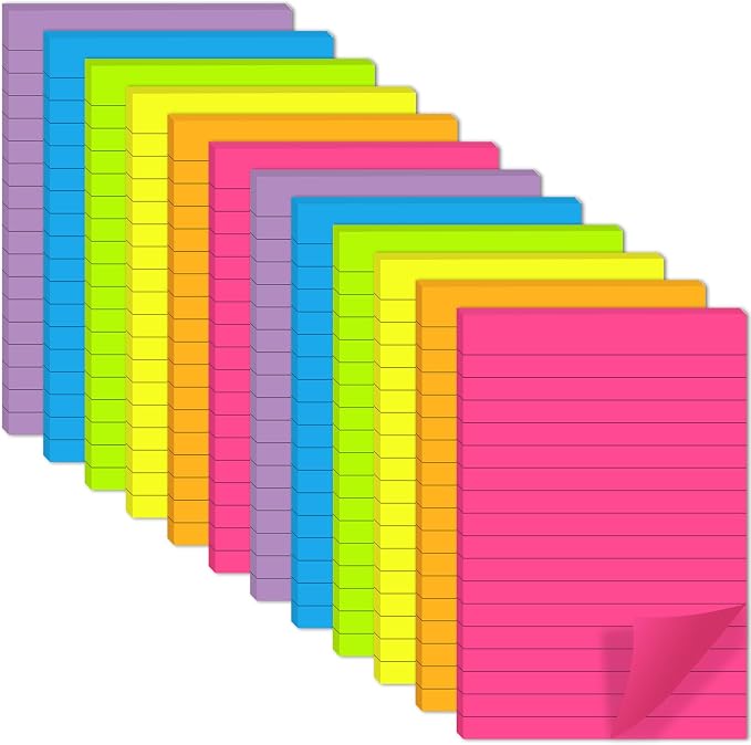 Lined Sticky Notes 4x6 in, Large Note Pads by Unknown