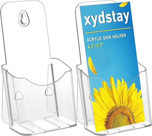 Acrylic Brochure Holder 4x9 Inches Slant Back Design, Clear Display Stand, Plastic Table Stand Sign Holder,Pamphlet Holder Flyer Holder, Acrylic Display Stand, Acrylic Table Signs Plastic Paper Holder for Office, Home, Store, 2 Pack-DeskLoop Office