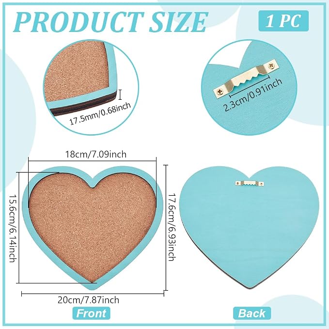 BENECREAT Heart Pin Cork Board, Bulletin Display Board Wall Mounted Cork Board - Image 2