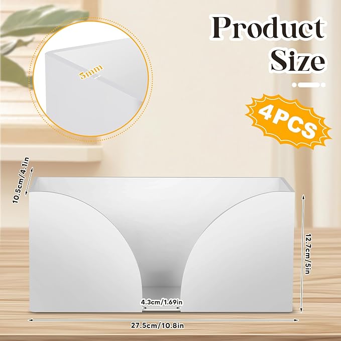 4Pack White Paper Towel Dispenser Countertop Acrylic Paper Towel Holder for Bathroom Folded Paper Towel Dispenser Clear Trifold Napkin Holder for Z-fold, C-fold, MultiFold Trifold-DeskLoop Office