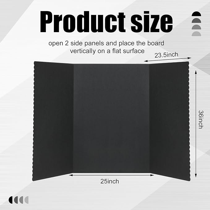 Paterr Trifold Poster Board with Storage Bag, Hook and Loop Fabric, Foldable 3 Panel Presentation Board for Science Fair and Exhibitions(Black,72 x 36 Inch)-DeskLoop Office