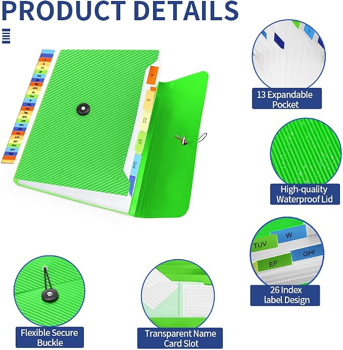 Expanding File Folder, 13 Pockets Accordian File Holder Organizer, A4 Letter - Image 2