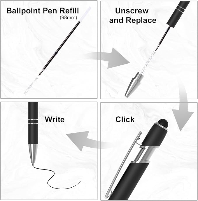 Actsun 12 Pack Black Stylus Pens, 2-in-1 Ballpoint Pen - Image 3