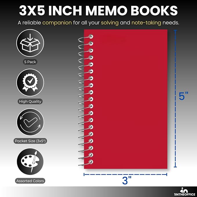 1InTheOffice Wirebound Spiral Memo Books, Memo Pads, College Ruled, Small - Image 2