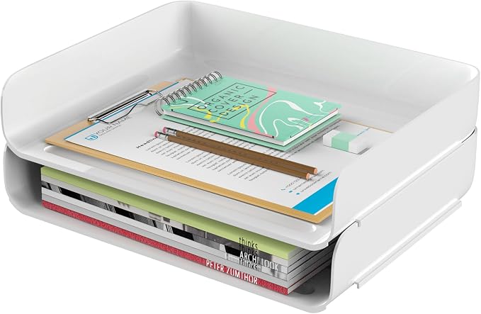 Tomorotec Desk Letter Tray Set, A4 Size White Stackable Document Organizer by Tomorotec
