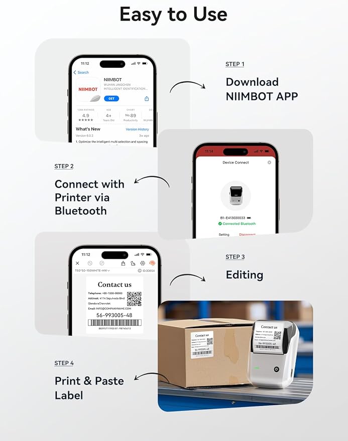 NIIMBOT B1 Label Maker, Portable Bluetooth Thermal Label Printer with Large Waterproof Tape and Multiple Templates for Kitchen, Home, School, Small Business,2 Inch (Silver, 1 Printer+1 Roll Label)-DeskLoop Office