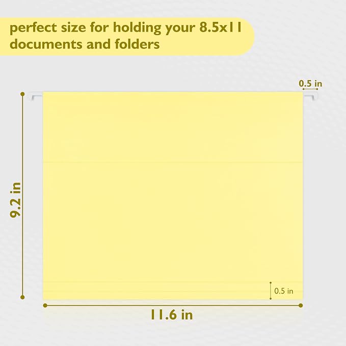 25 Packs Hanging File Folders, Lemon Yellow Hanging File Folders Letter Size - Image 2