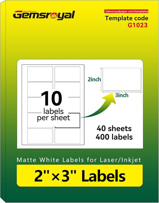 Gemsroyal 2"×3" Address Labels Printable, 3×2 inch White Matte Shipping Label by Gemsroyal
