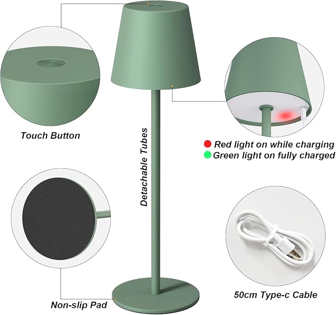 Kakanuo Cordless Table Lamp Rechargeable Green - Image 6