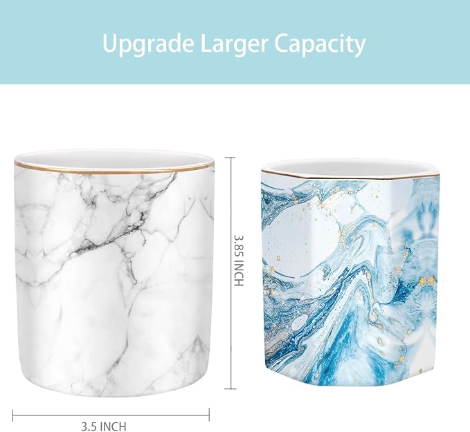 Pen Holder for Desk Cute, Modern Marble Desk Organizer, Durable Ceramic Pencil - Image 3
