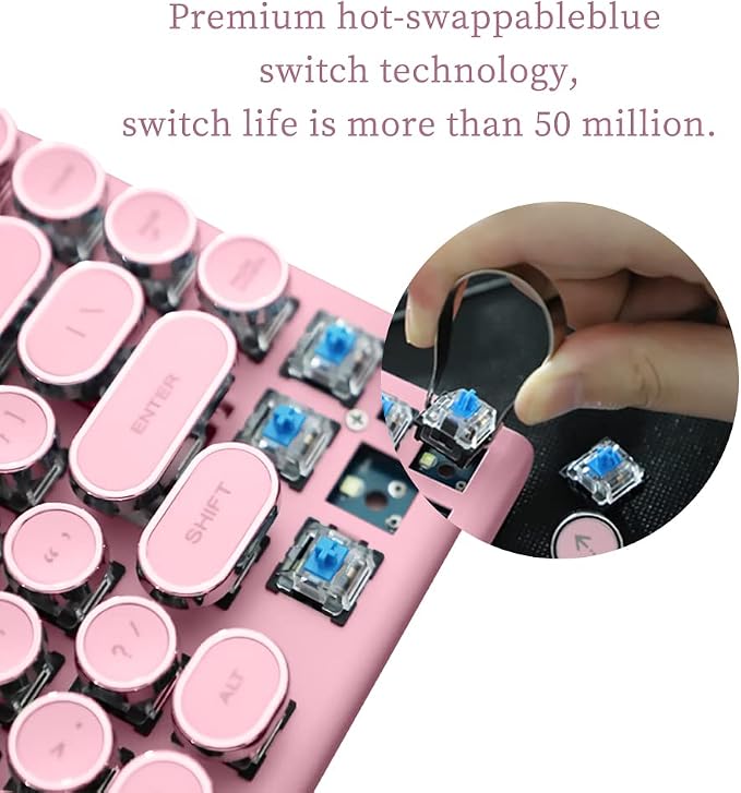 Adventurers Typewriter-Style Retro Mechanical Keyboard LED Backlight 83 Keys - Image 6