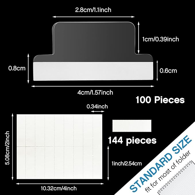 Gueevin Insertable Self Adhesive Tabs with Printable Inserts, 1 Inch Clear Index Tabs, 100 Pieces-DeskLoop Office