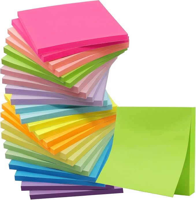 Sticky Notes 3x3 in Post, 12 Bright Colors Sticky Note Self-Stick Notes Pads by HCTBN