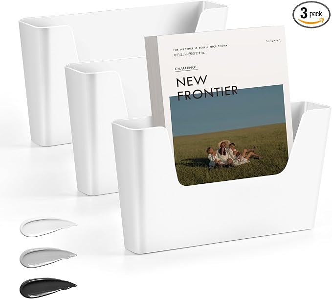JOMOLA No Drilling File Holder 3 Pack Mail Organizer Wall Mount File Organizer by JOMOLA