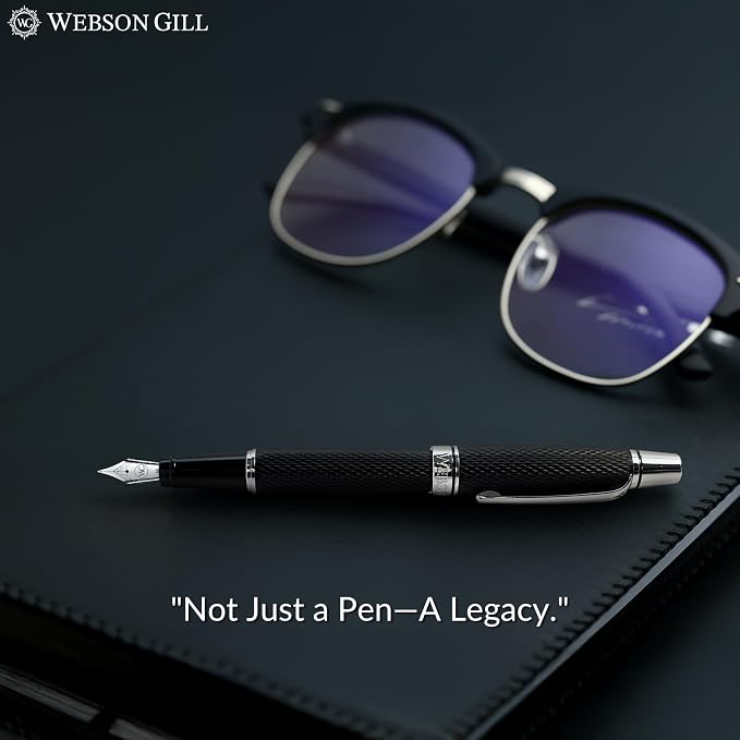 Webson Gill Show Up' Black Luxury Executive Fountain Pen, Woven Lacquer & Chrome - Image 7