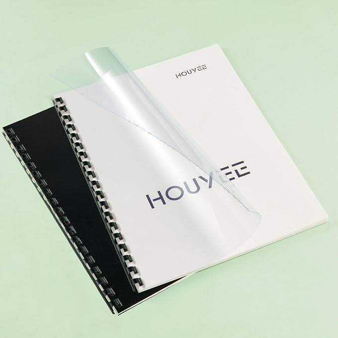 HOUYEE 180 Pack Binding Covers Set: 60 Pcs 3/8 Inch Black Binding Combs, 8.5x11 Inches, 60 Pcs 10 Mil Clear Binding Covers, 60 Pcs 12Mil Black Sand Texture, Letter Size-DeskLoop Office