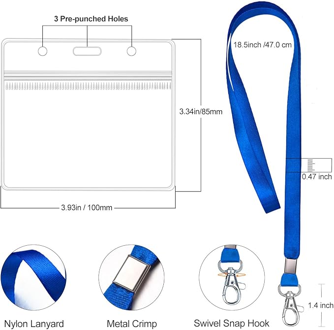 Clear ID Badge Holder with Lanyard Water Proof Horizontal Display - Image 7