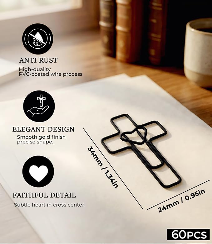 60PCS Black Heart Cross Paper Clips - Image 2