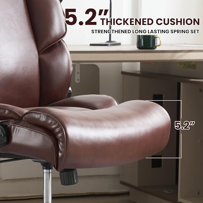 Big and Tall Office Chair 500lbs Wide Seat Executive Office Desk Chair High-Back Office Task Chair with Flip-Up Armrest, Ergonomic Lumbar Support Computer Office Chairs for Heavy People(Brown)-DeskLoop Office