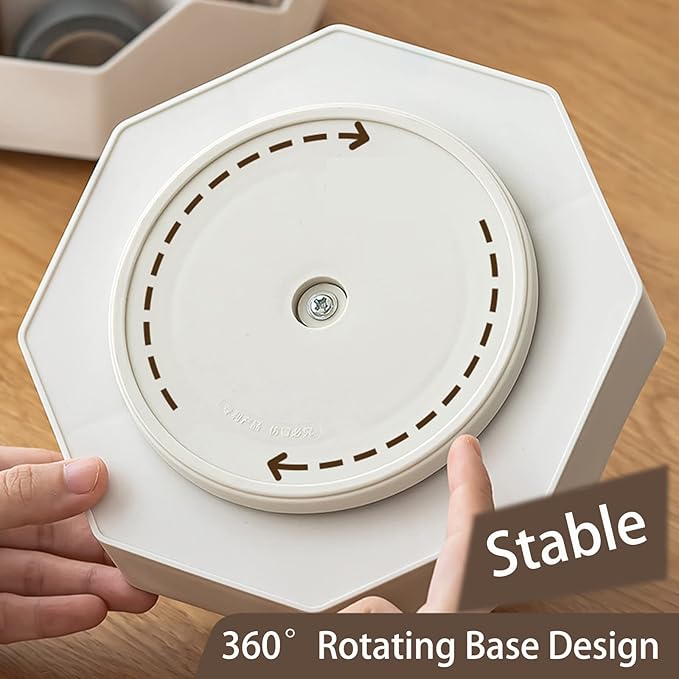 Pencil Pen Holder for Desk, 9 Slots 360 Degree Rotating Desk Organizer, Cute Pen Organizers Stationery Supplies for Office Home & Art Supply (Beige)-DeskLoop Office