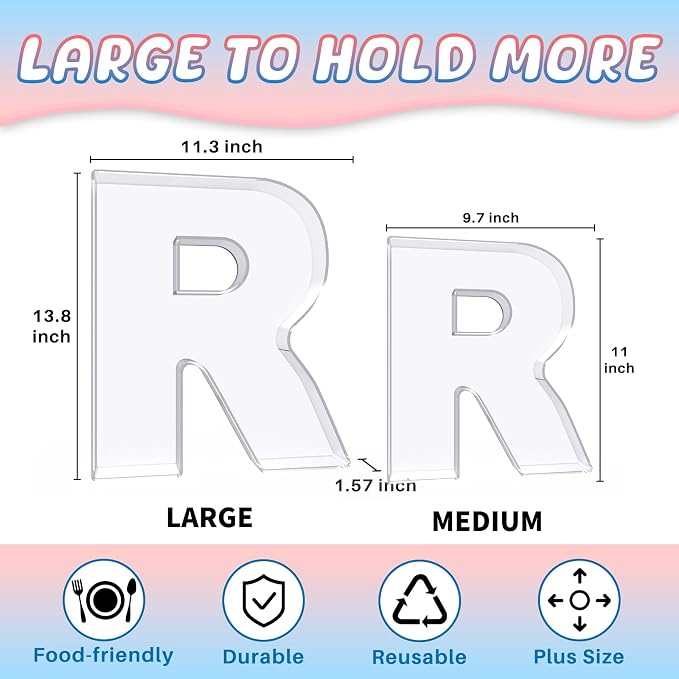 13.8" Extra Large Acrylic Letter Charcuterie Board Box, Reusable Fillable - Image 2