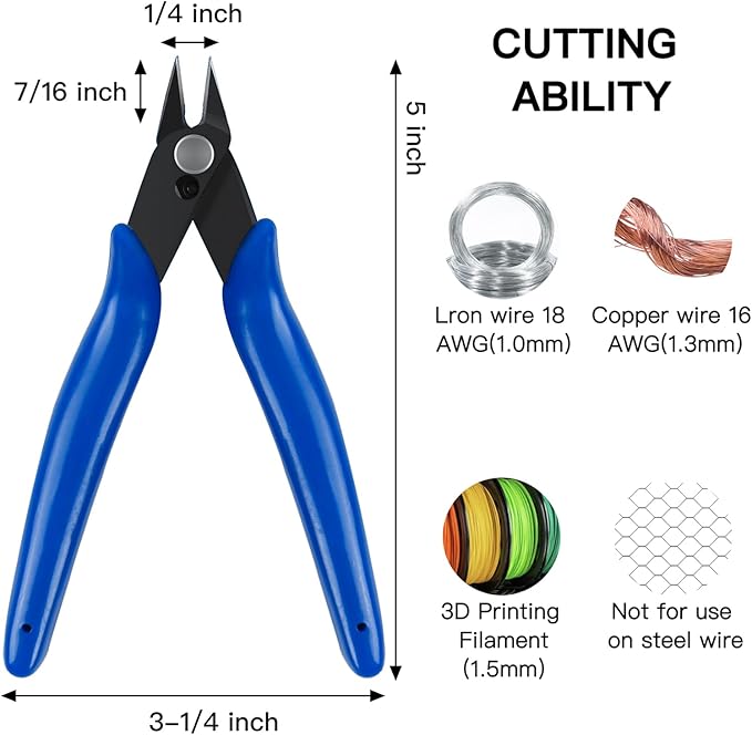 HongWay 5pcs Micro Flush Cutters With Internal Spring, 5 Inches Blue - Side and Diagonal Cutters for Electronics, Heating Wire, Model Sprue, Soft Copper Wire Snips-DeskLoop Office