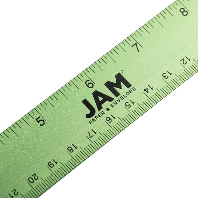 JAM PAPER Strong Aluminum Ruler - 12 Inch - Metal Ruler with Non-Skid Cork Backing - Lime Green - Sold Individually-DeskLoop Office