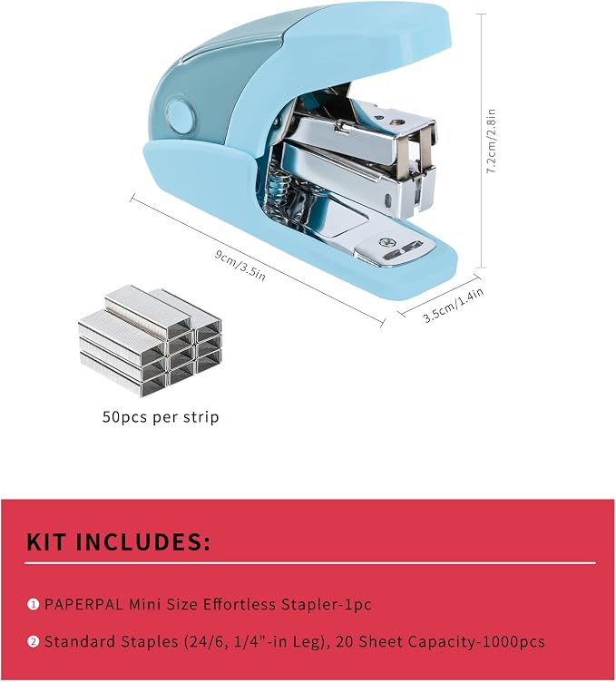 PAPERPAL Effortless Mini Stapler Set, 20 Sheet Capacity, Light Blue | Mini - Image 2